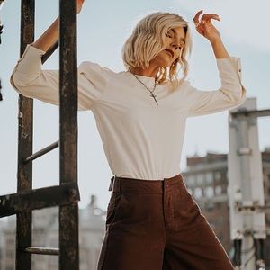 Tezza x insprny top zipper back puff sleeve